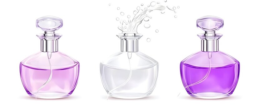 Three perfume bottles with different colors