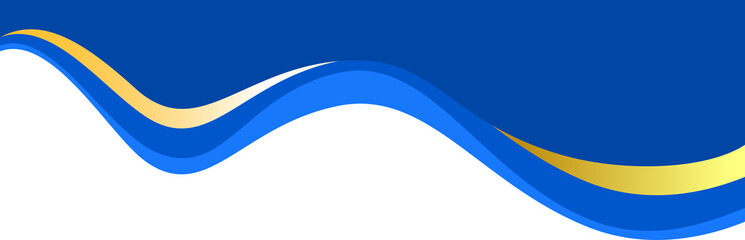 Border shape for banner design. Blue header section with golden line. Abstract bottom for web page. Curved divider template. Wavy horizontal separator