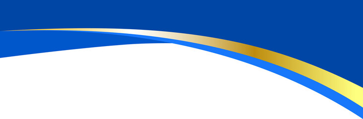 Border shape for banner design. Blue header section with golden line. Abstract bottom for web page. Curved divider template. Wavy horizontal separator