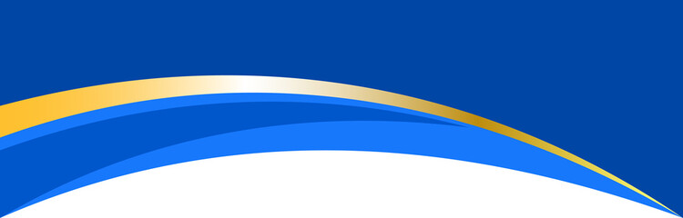 Border shape for banner design. Blue header section with golden line. Abstract bottom for web page. Curved divider template. Wavy horizontal separator