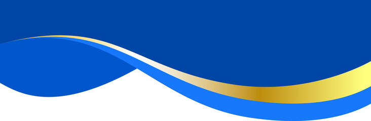Border shape for banner design. Blue header section with golden line. Abstract bottom for web page. Curved divider template. Wavy horizontal separator
