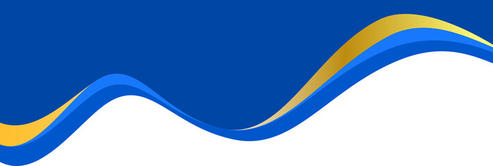 Border shape for banner design. Blue header section with golden line. Abstract bottom for web page. Curved divider template. Wavy horizontal separator