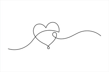 Fototapeta premium Continuous one line art drawing love hand drawn vector illustration heart valentine's day