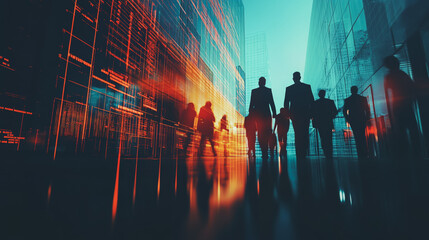 abstract professional business team people connection of line from nail node to node on Smart digital cityscap and skyline background , Innovation networking concept