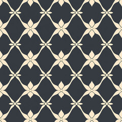 Fototapeta premium Elegant floral pattern with a dark background, featuring a repetitive diamond layout and light-colored elements, perfect for textiles or wallpaper design.