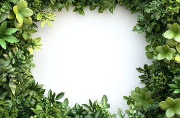 Green foliage frame, white background, nature border, design element