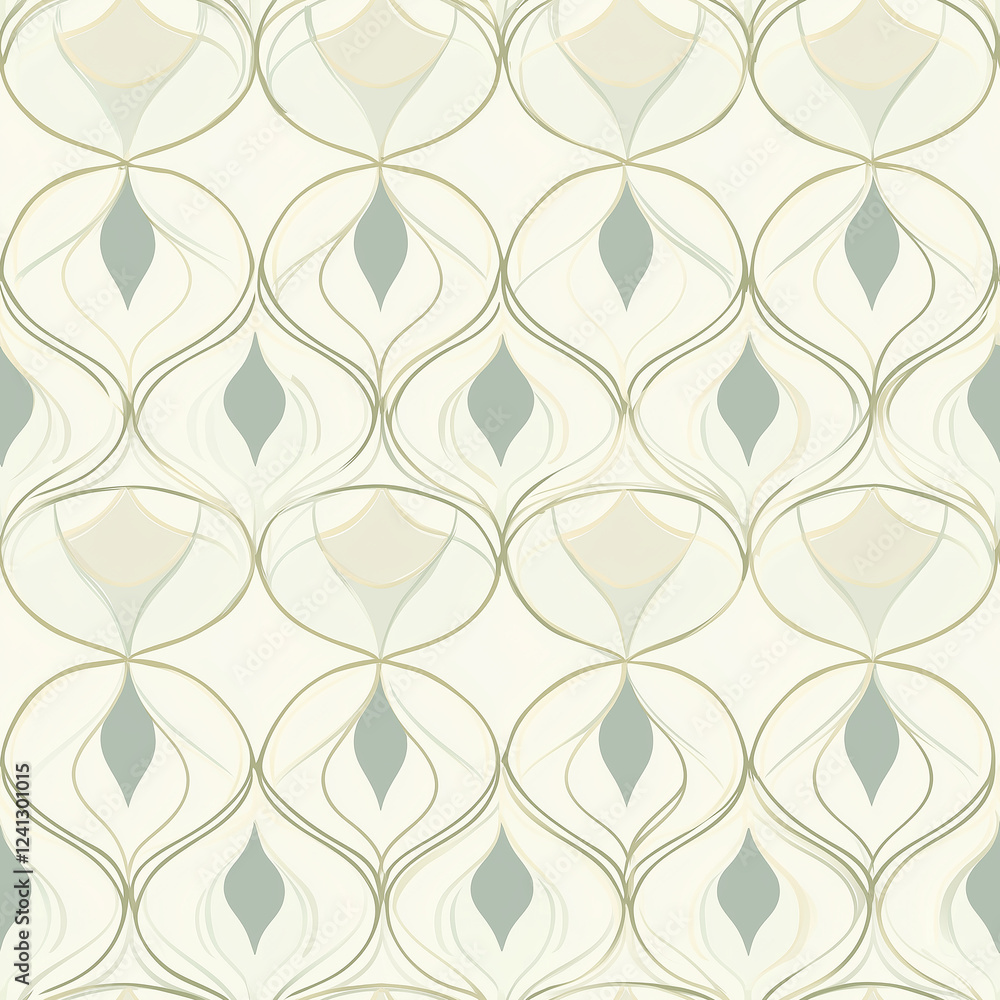 Poster elegant geometric pattern with soft green tones and circular motifs, perfect for interior design and