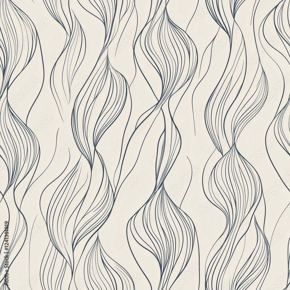Poster abstract wavy pattern in navy blue on a cream background, creating a modern and elegant design suita