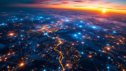 Intricate global value chains connecting manufacturers, suppliers, and distributors across borders - conceptual illustration of international trade and supply chains