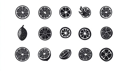 Limes and lemons, sliced, whole, graphic design, food illustration, recipe background