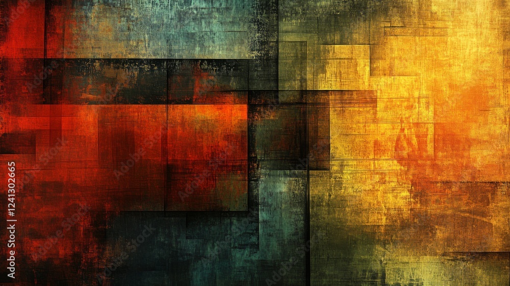 Poster Abstract Geometric Art Background with Vibrant Colors and Grungy Texture. Modern Design for Posters, Prints, and Wall Decor.