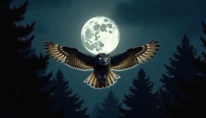 Obraz premium Majestic owl Soaring in Moonlit Sky