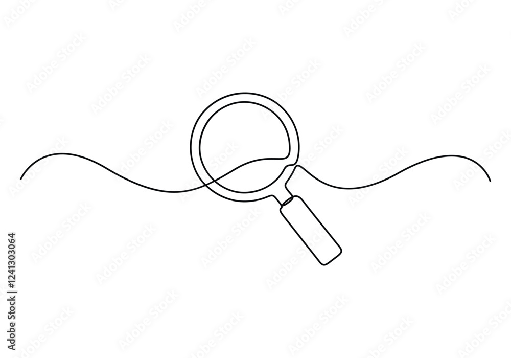 Poster continuous single line illustration of magnifying glass. continuous one line drawing of magnifying g