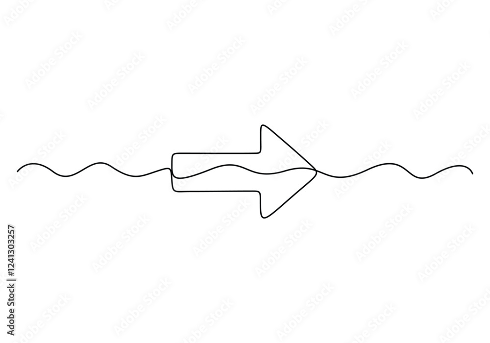 Poster continuous one line drawing arrow pointing right. one line arrow pointing right. vector illustration
