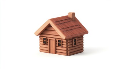 Tiny wooden cabin model sits on a plain background capturing rustic charm and simplicity of log home design