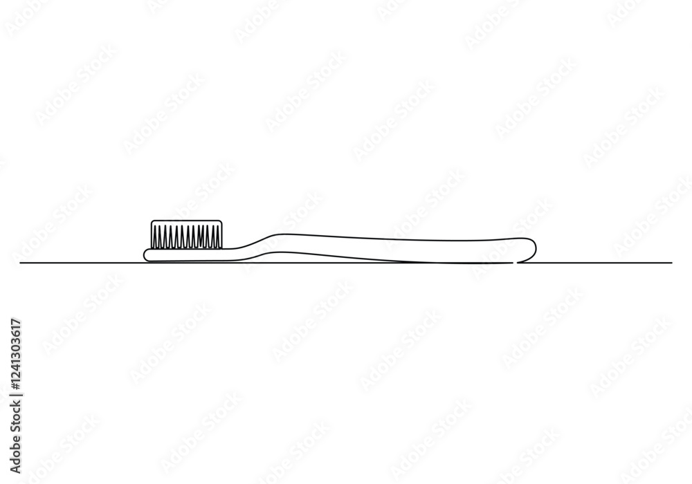Poster continuous single line drawing of toothbrush and toothpaste. one line art toothbrush and toothpaste 