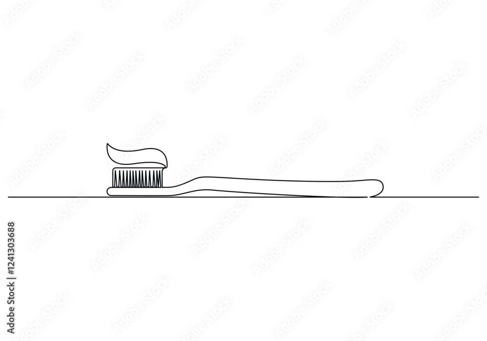 Aufkleber continuous single line drawing of toothbrush and toothpaste. one line art toothbrush and toothpaste 