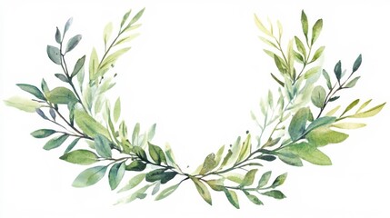 Elegant green foliage arrangement with delicate leaves in soft watercolor style