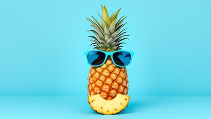 Creative food and travel concept illustration featuring a hipster pineapple wearing trendy glasses, symbolizing modern culinary adventures and wanderlust