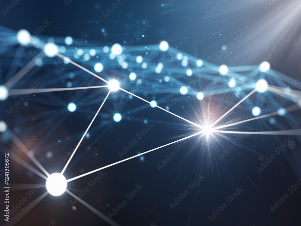 Poster futuristic network visualization with glowing blue and white nodes connected by luminous lines. set 