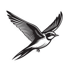 Fototapeta premium Elegant monochrome illustration of a barn swallow in flight, showcasing graceful wings, a forked tail, and intricate line details, symbolizing freedom. Bird. Wildlife Animals.