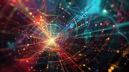 Fototapeta premium Explore a captivating abstract geometric representation filled with vibrant colors and dynamic lines, illustrating imaginative concepts in a visually stunning way.