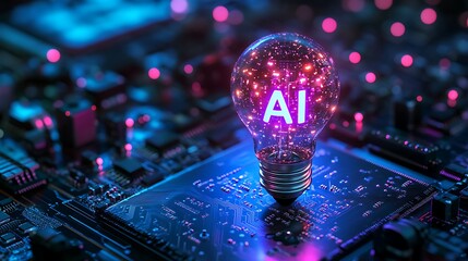 3D illustration of a light bulb with the letters AI glowing