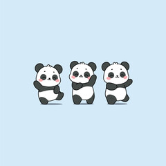 Naklejka premium Cute three pandas dancing cartoon, vector illustration