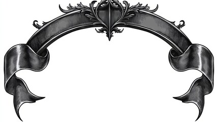 Ornate black and white banner with decorative elements for customizable text use