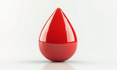 Obraz premium Shiny red drop standing on white background representing concepts like blood donation or medical research
