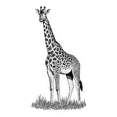 Obraz premium Elegant Giraffe Standing Tall in Savannah Black and White Outline Line Art Drawing