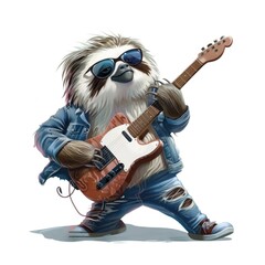 Fototapeta premium Cool Sloth Playing Guitar in Stylish Outfit with Sunglasses