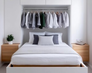 Sleek and modern small bedroom with spacesaving bedside tables and builtin wardrobe solutions
