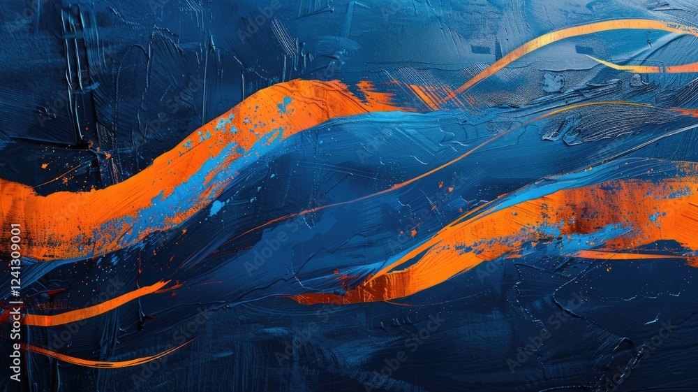 Poster this vibrant abstract artwork features bold blue and orange waves, creating a dynamic and engaging b