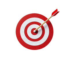 An arrow strikes the center of a red and white target symbolizing accuracy and achievement.