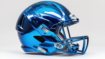 Fototapeta premium Shiny Blue Football Helmet on White Background for Sports Gear