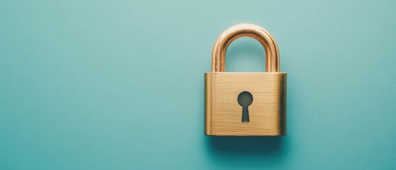 A close-up view of a brass padlock on a turquoise background, symbolizing security and protection in the digital age.