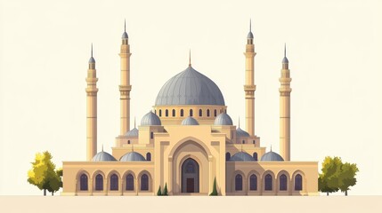 Obraz premium Elegant Mosque Architecture Featuring Domes and Minarets