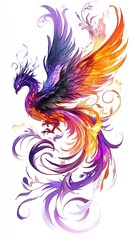 Fototapeta premium Hope and Resilience Symbolized by a Phoenix Rising with Lavender Ribbons, World Cancer Day