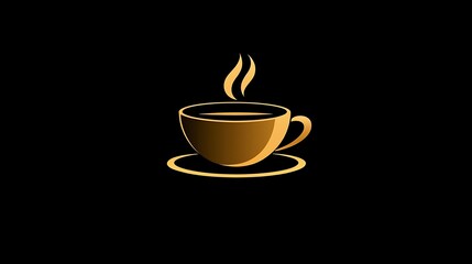 Obraz premium Golden coffee cup on black background; simple illustration. Possible use logo or graphic design element