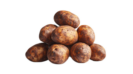 Fresh Organic Potatoes Stacked in a Natural Arrangement Isolated on White Background