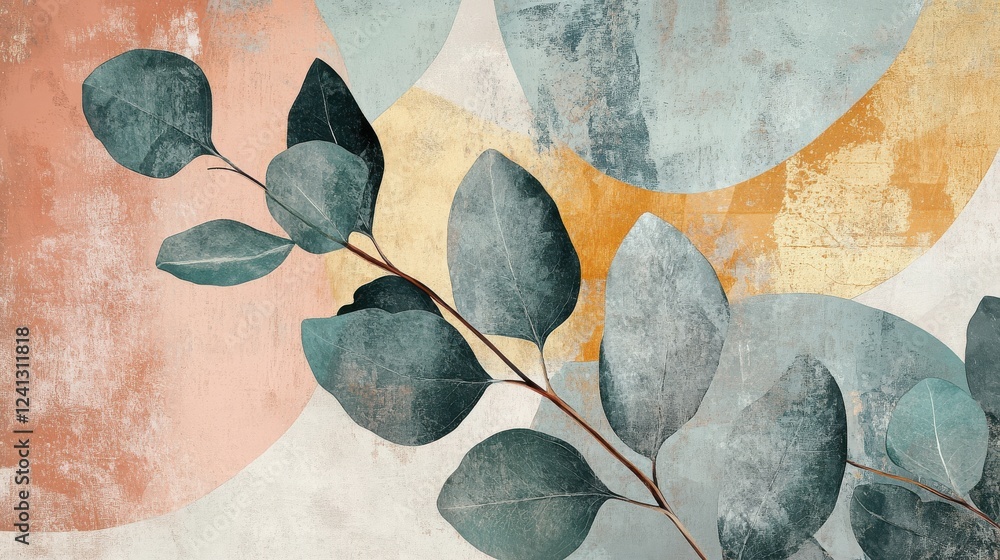 Poster abstract leaf design with muted colors and circular shapes