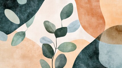 Abstract Leaves and Shapes in Earth Tones and Soft Pastels