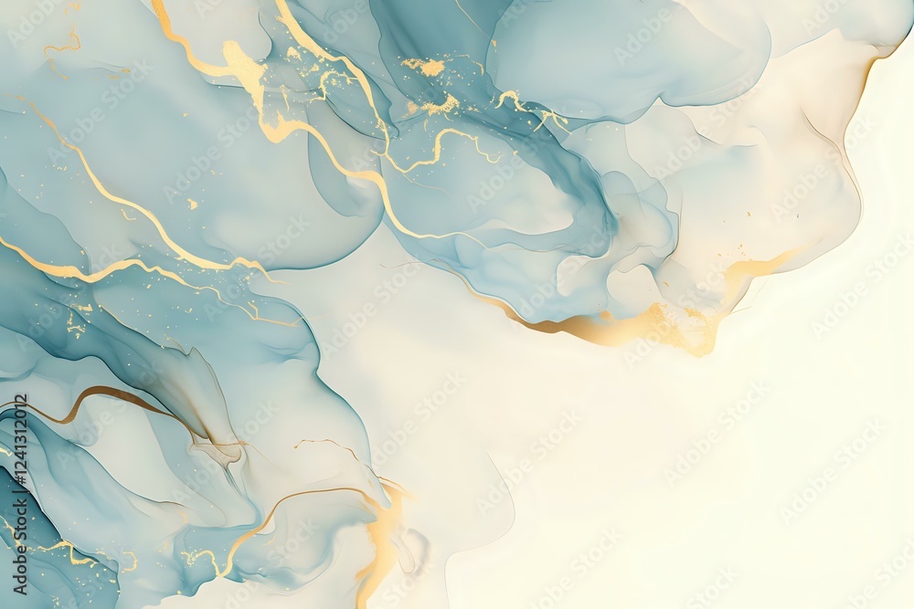Poster luxurious turquoise and gold marble alcohol ink background with flowing abstract patterns. elegant w