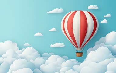 Obraz premium Colorful hot air balloon in cloudy sky. Possible use Illustration, social media graphic