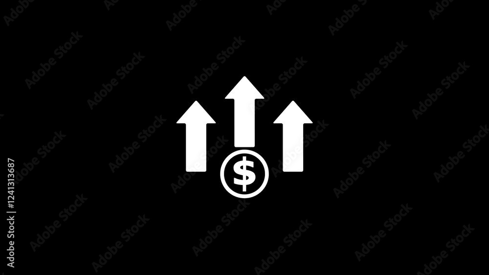 Poster dollar rate increase arrow icon animation.animation of dollar sign icon and up arrow.dollar sign wit