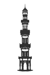 silhouette of the mosque tower building without background