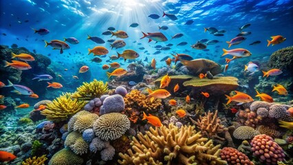 Colorful Underwater Scene with Tropical Fish and Coral Reef Life