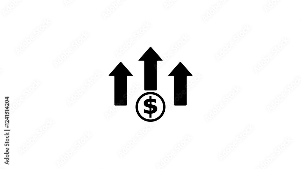 Poster dollar rate increase arrow icon animation.animation of dollar sign icon and up arrow.dollar sign wit