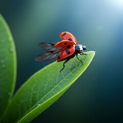 Fototapeta premium Ladybug Taking Flight: A Moment of Natural Beauty